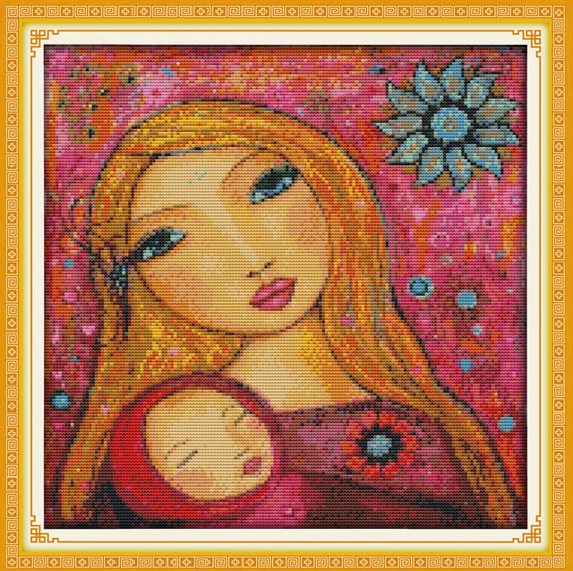 640x637 Watercolor Painting Of Mother And Daughter Canvas Dmc Counted