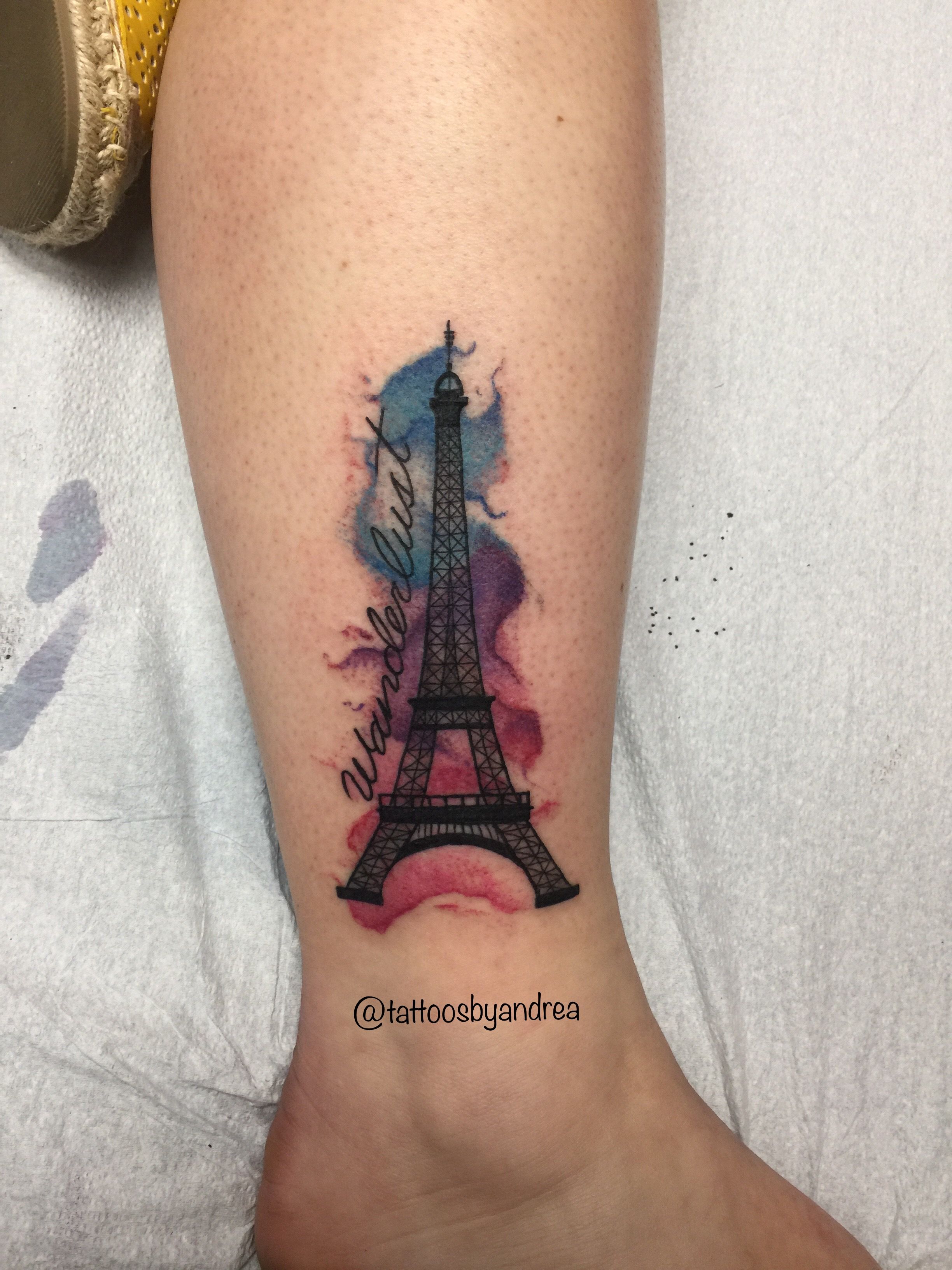 2448x3264 Water Color Eiffel Tower Tattoo By @tattoosbyandrea