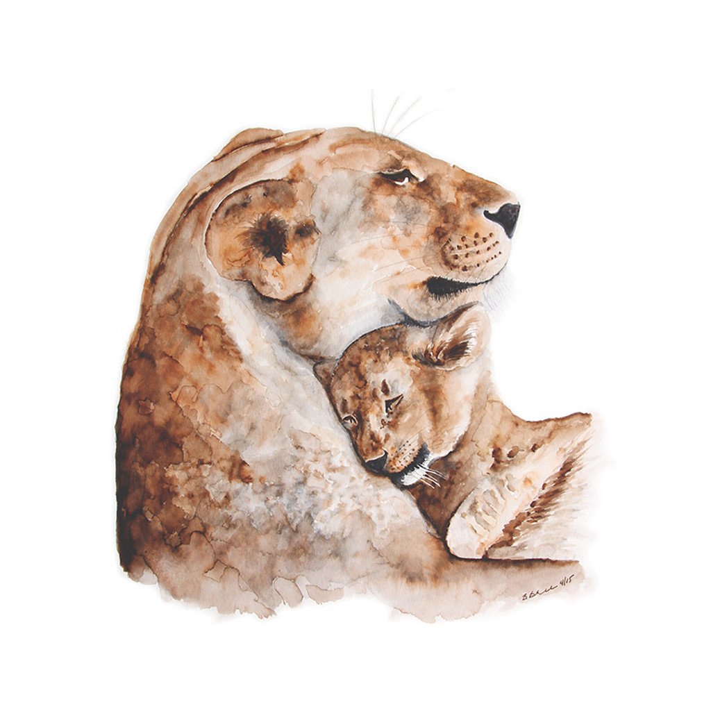 1024x1024 Mom And Baby Lion Watercolor Print Nursery Art Tiny Toes Design