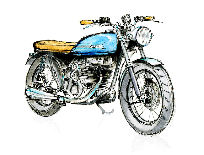 650x494 Honda Vintage Motorcycle Ink Amp Watercolor P. Mitos