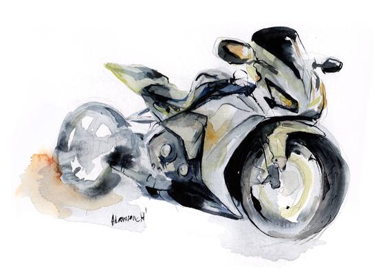 570x397 Motorcycle Wall Art Original Watercolor Painting. Etsy
