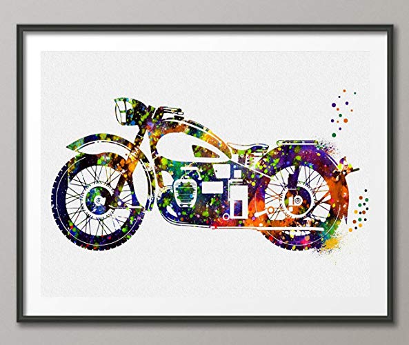 593x500 Vintage Motorcycle Watercolor Poster Art Prints Wall