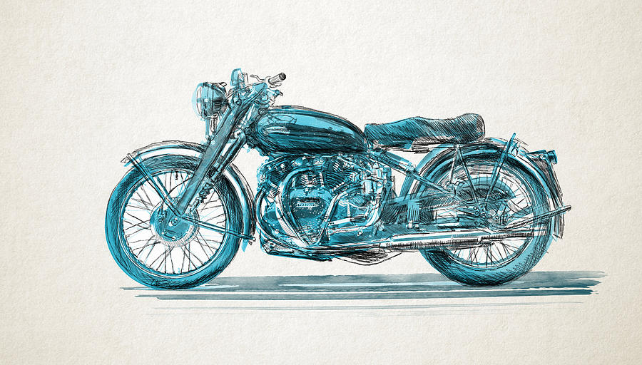 900x512 Old Motorcycle Watercolor And Pencil Painting By Ermir Kolonja