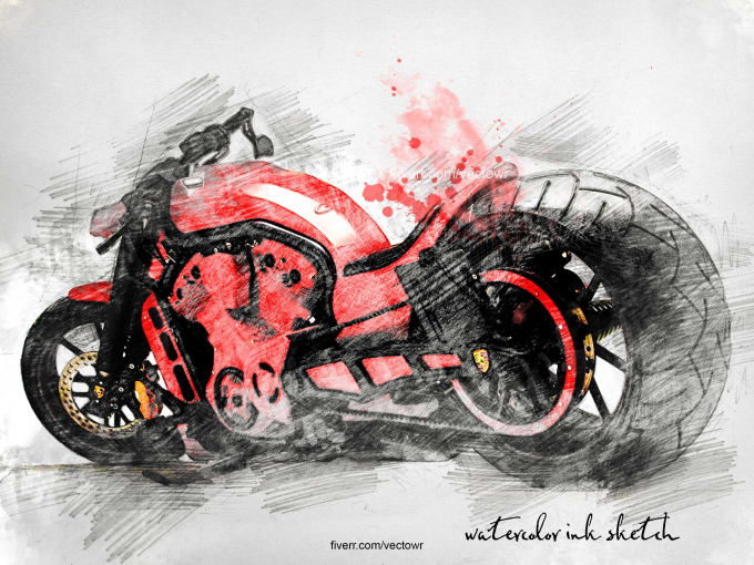 680x510 Portrait Illustration Bike Motorcycle Watercolor Water Color By