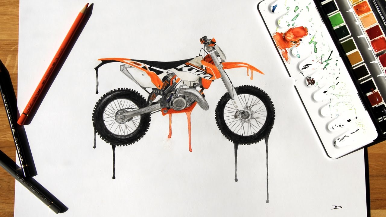 1280x720 Timelapse Motorcycle Drawing With Watercolors And Colored