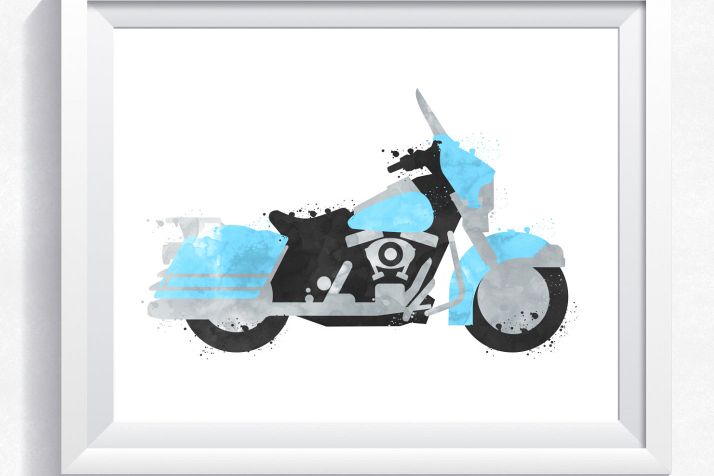 714x476 Watercolor Motorbike Printable, Motorbi Design Bundles