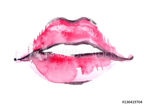 500x367 Beautiful Full Pink Lips Painted In Watercolor On Clean White