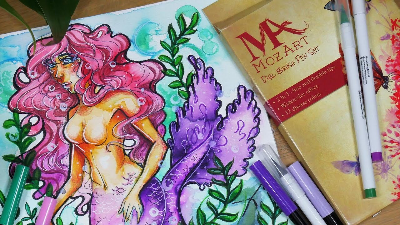 1280x720 Mermaid Time Lapse Drawing Mozart Brush Pens