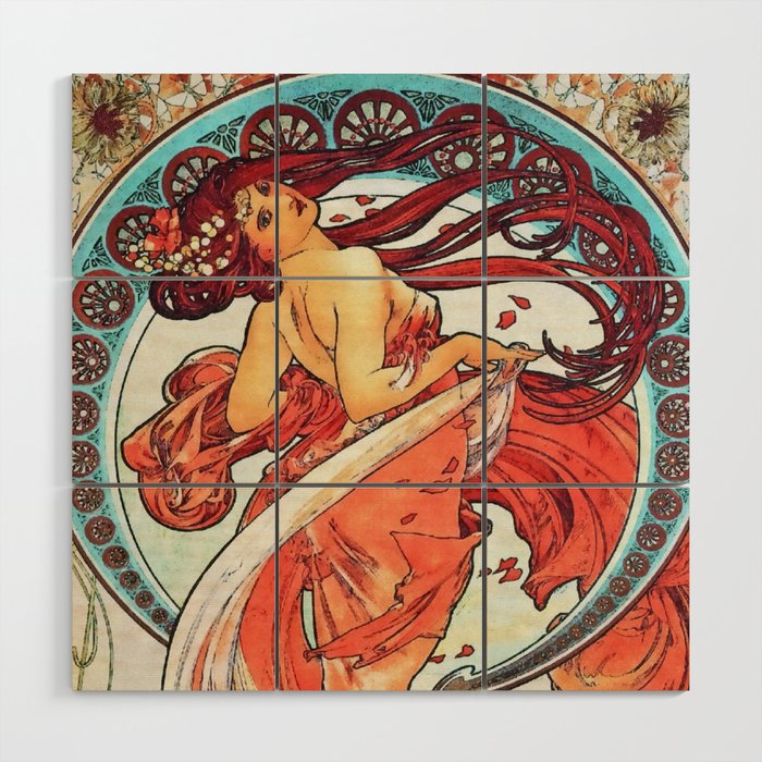 700x700 Alphonse Mucha Dance Art Nouveau Watercolor Painting Wood Wall Art