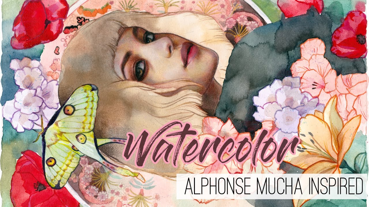 1280x720 Alphonse Mucha Inspired Watercolor Amp Color Pencils