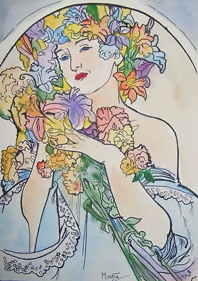 282x400 Special Watercolor Painting, Signed Alphonse Mucha W Coa