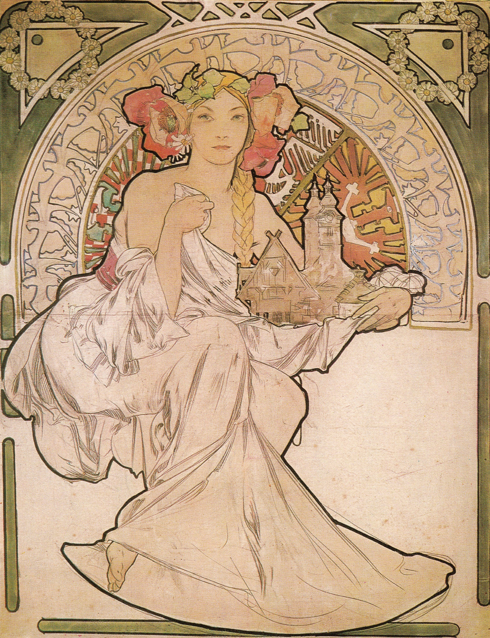 2073x2699 Alfons Mucha Book Print Of Charcoal And Watercolor Poster For
