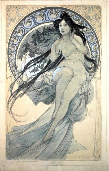 350x548 Alphonse Mucha, The Arts Study For Music, 1898, Pencil And
