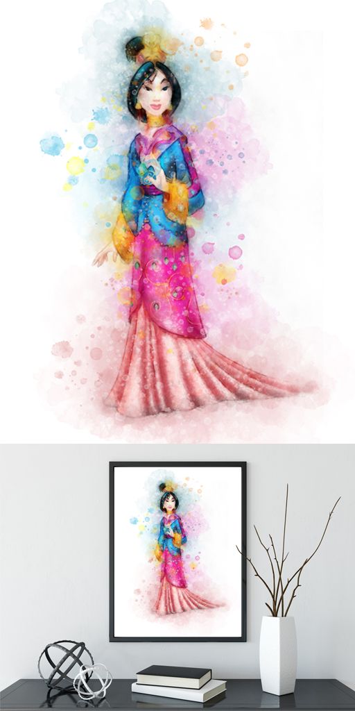 512x1024 Mulan Watercolor Print, Mulan Poster, Disney Poster, Nursery Print