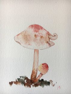236x314 Original Watercolor Painting, Pink Mushroom Art, Fungi Painting