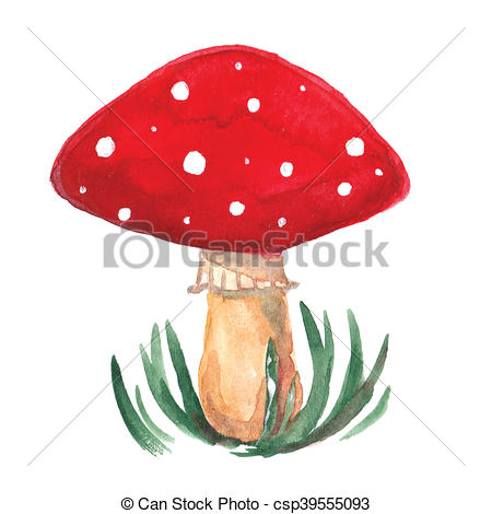 450x470 Watercolor Icon Of Amanita Red Toxic Mushroom. Watercolor Icon Of