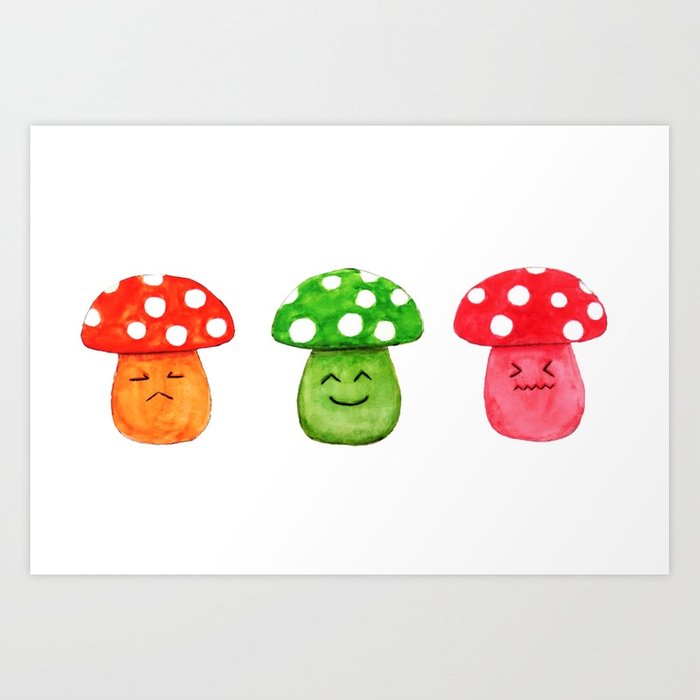 700x700 Funny Mushroom Watercolor Painting Art Print By Colorandcolor