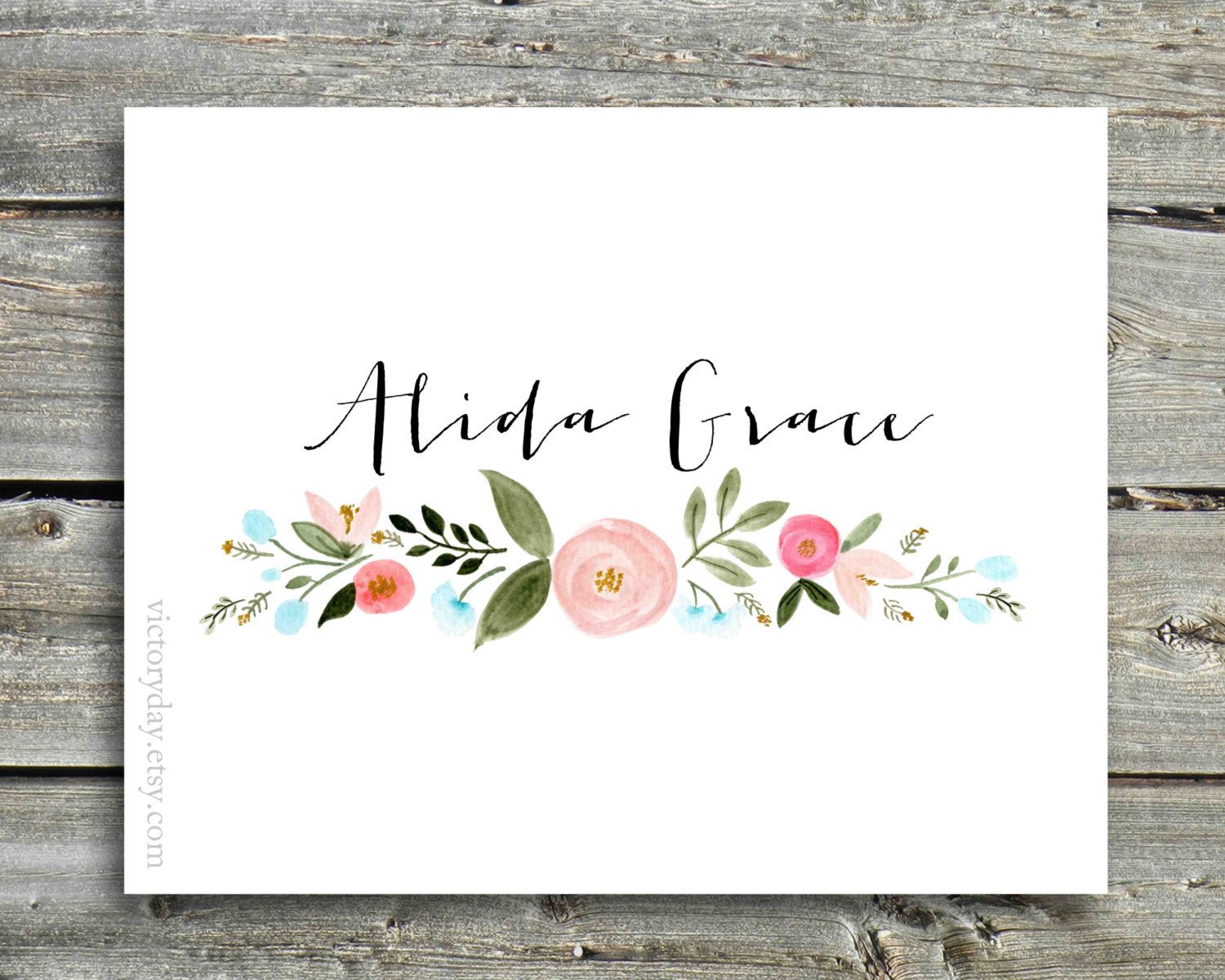 1500x1200 Custom Name Print Of Watercolor Wreath Painting By Victoryday
