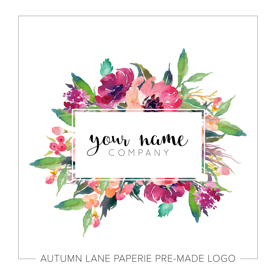 900x900 Watercolor Floral Wreath Pre Made Logo