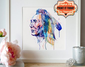 340x270 Native American Chief Instant Download Watercolor Painting