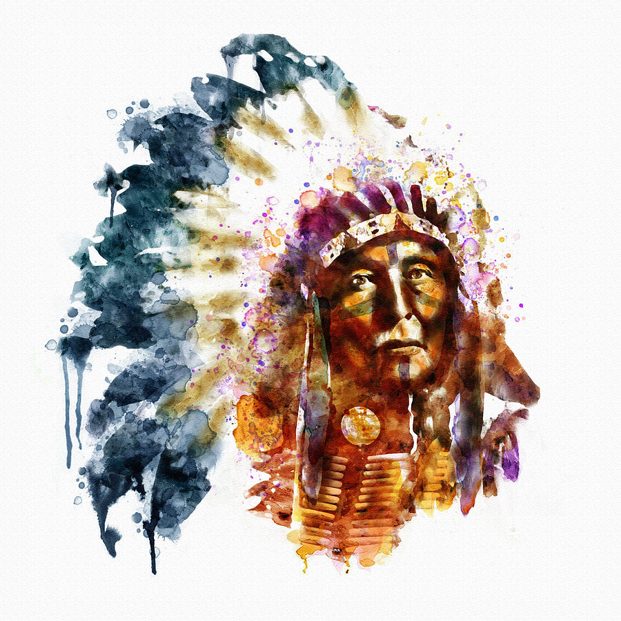 900x900 Native American Chief Painting By Marian Voicu