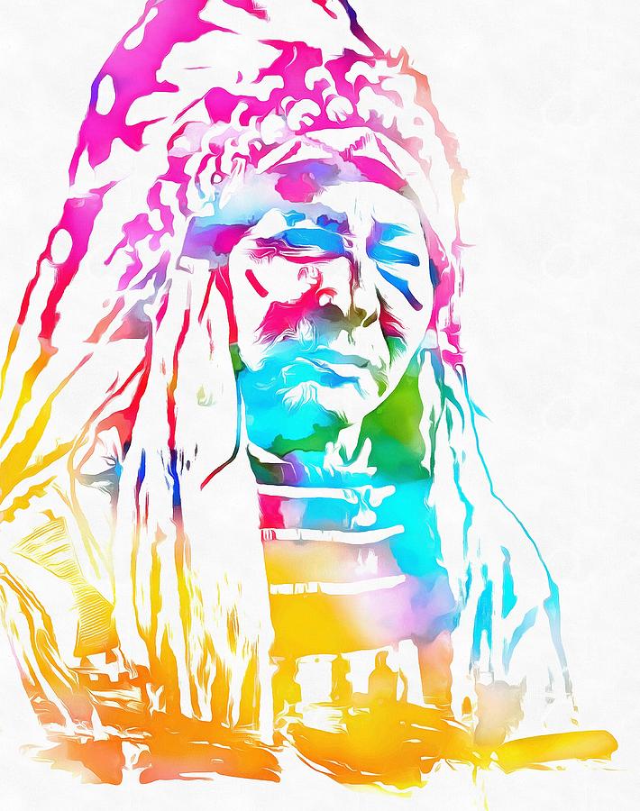 710x900 Native American Chief Watercolor Headdress Painting By Dan Sproul