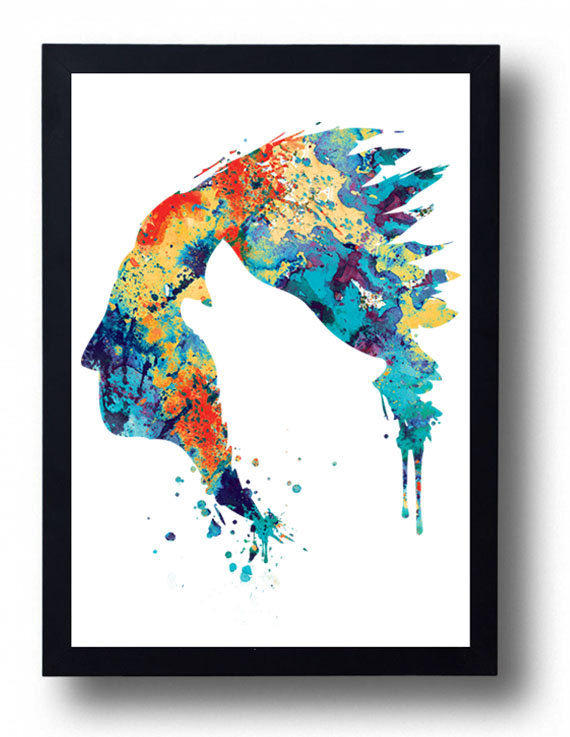 570x737 Native American Watercolor Indian Art Print Wolf Poster