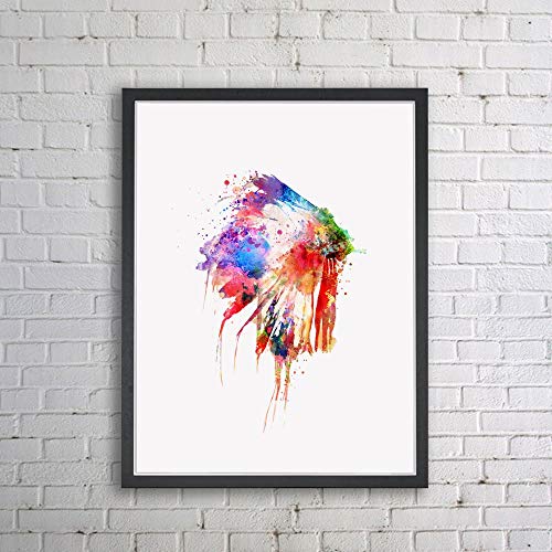 500x500 Native American Headdress Wall Art Watercolor Art