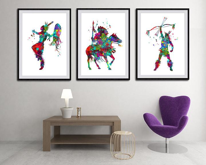 720x576 Set Of 3 Native American Watercolor Art Print Archival Fine Art