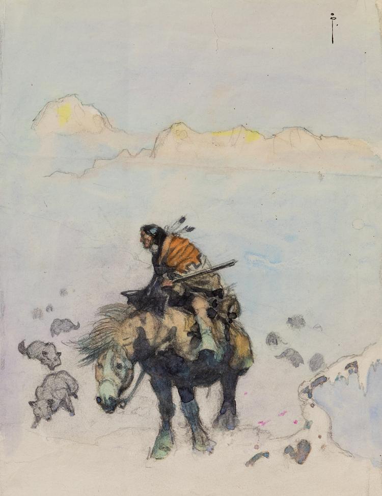 750x973 Frank Frazetta Native American Watercolor.