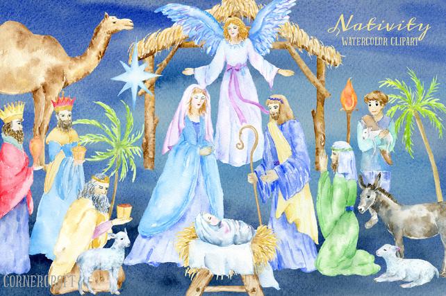 642x427 Watercolor Clip Art Nativity Nativity Scene Mary Etsy