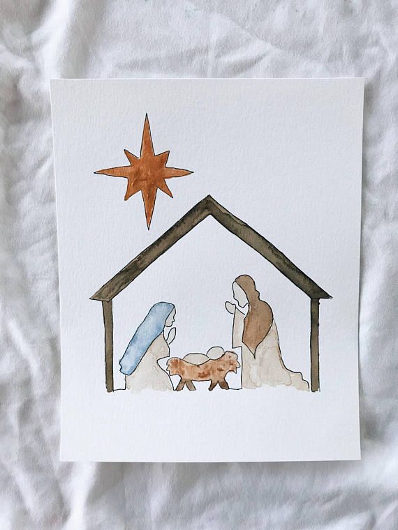 570x760 Christmas Nativity Scene Watercolor Painting Print