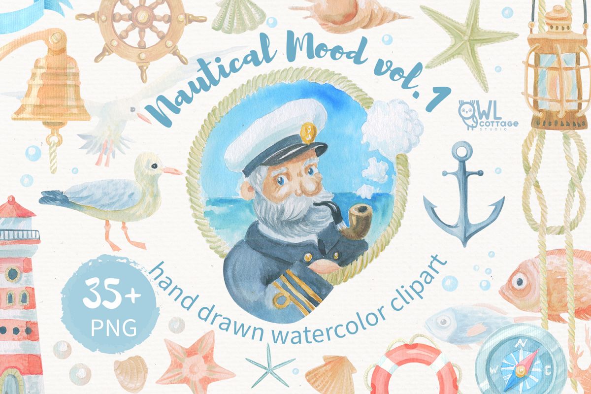 1200x800 Nautical Watercolor Clipart Collection Design Bundles