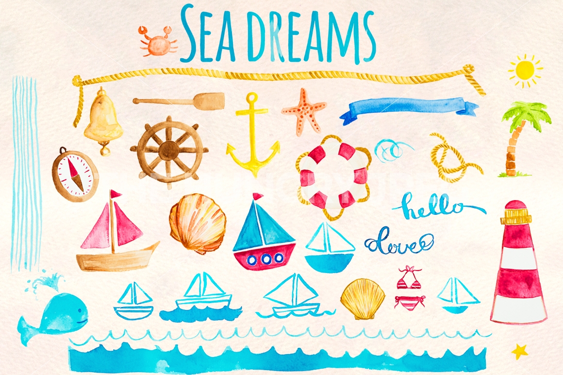 1160x772 Seaside Ocean Nautical Watercolor Kit By Violet Lebeaux