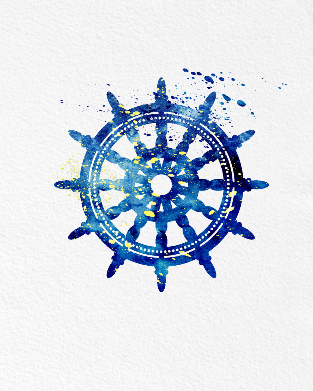 1200x1500 Watercolor Art Ships Wheel Gift Modern 8x10 Wall Art Decor