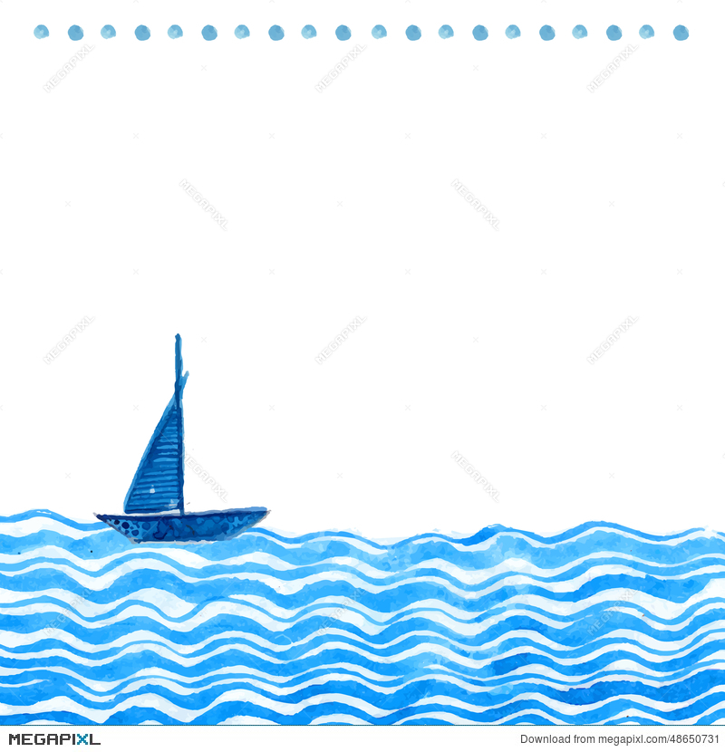 800x830 Nautical Watercolor Backdround With Hand Drawn Ship And Waves