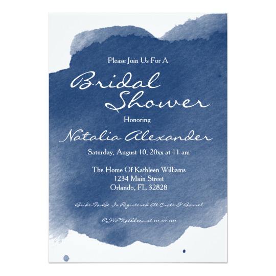 540x540 Navy Blue Watercolor Bridal Shower Invitation