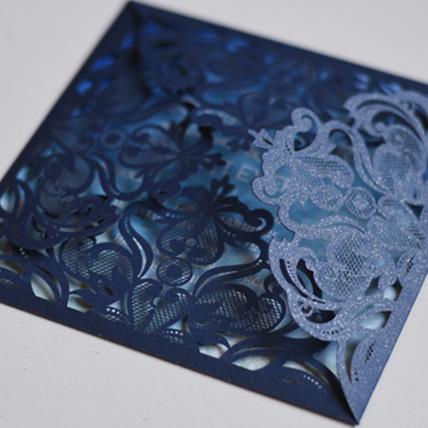 600x600 Beautiful Lasercut Glitter Navy Blue Watercolor Design Invitation