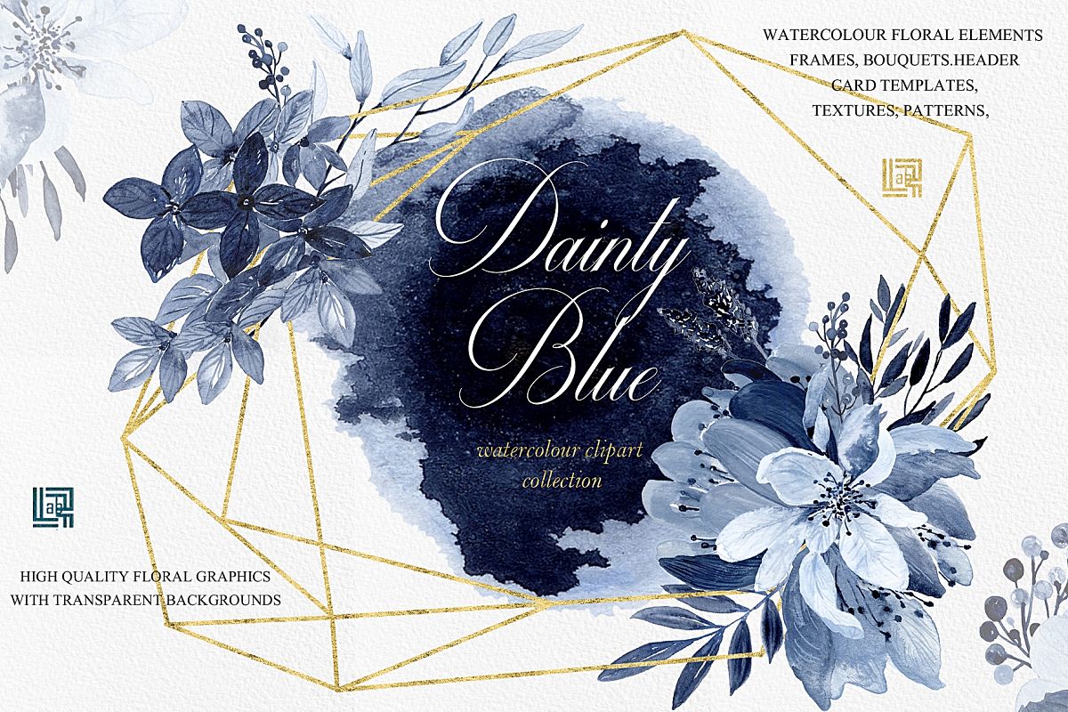 1200x800 Dainty Blue Watercolor Clipart. Navy Blue Wedding Design.