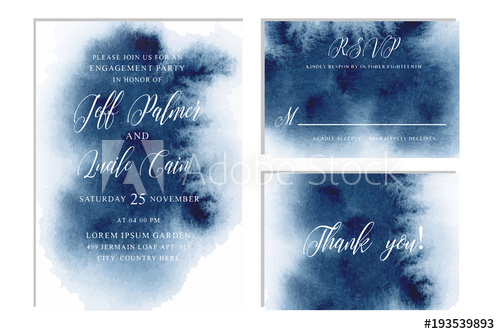 500x334 Indigo, Navy Blue Wedding Set With Hand Drawn Watercolor