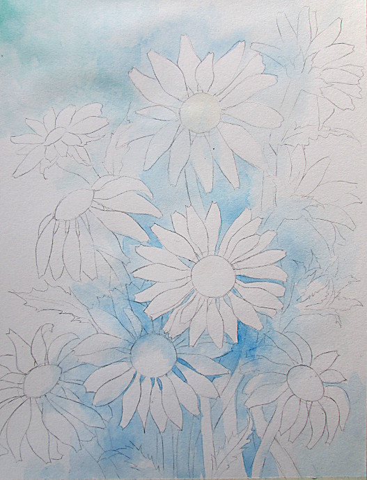 527x690 Painting Daisies Using Negative Watercolor Painting