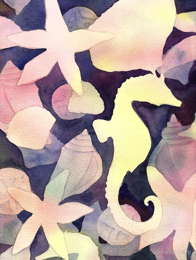 755x1000 Seahorse Negative Watercolor Painting By Sandra Connelly Redbubble