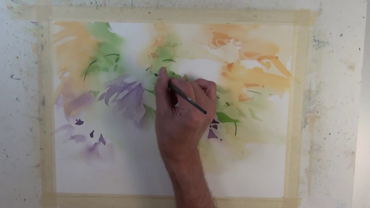 1280x720 Transparent Watercolor Negative Painting Demonstration Flowers