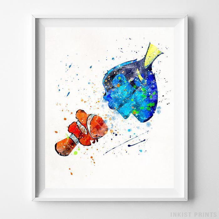 699x699 Marlin Dory Finding Nemo Wall Art Disney Watercolor Poster Nursery