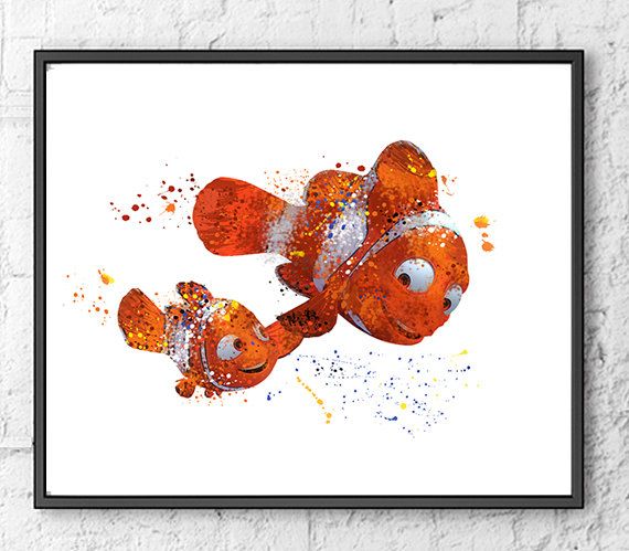 570x499 Nemo And Dad Watercolor Print, Finding Nemo Art Print, Movie