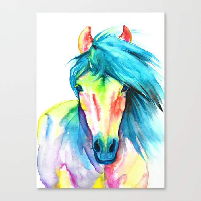 700x700 Neon Rainbow Watercolor Horse Canvas Print By Kric Society6