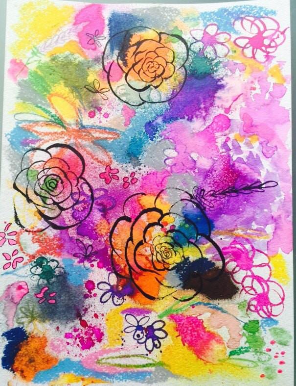605x787 Neon Bright Summer Inspired Floral Watercolor And Gouache Original