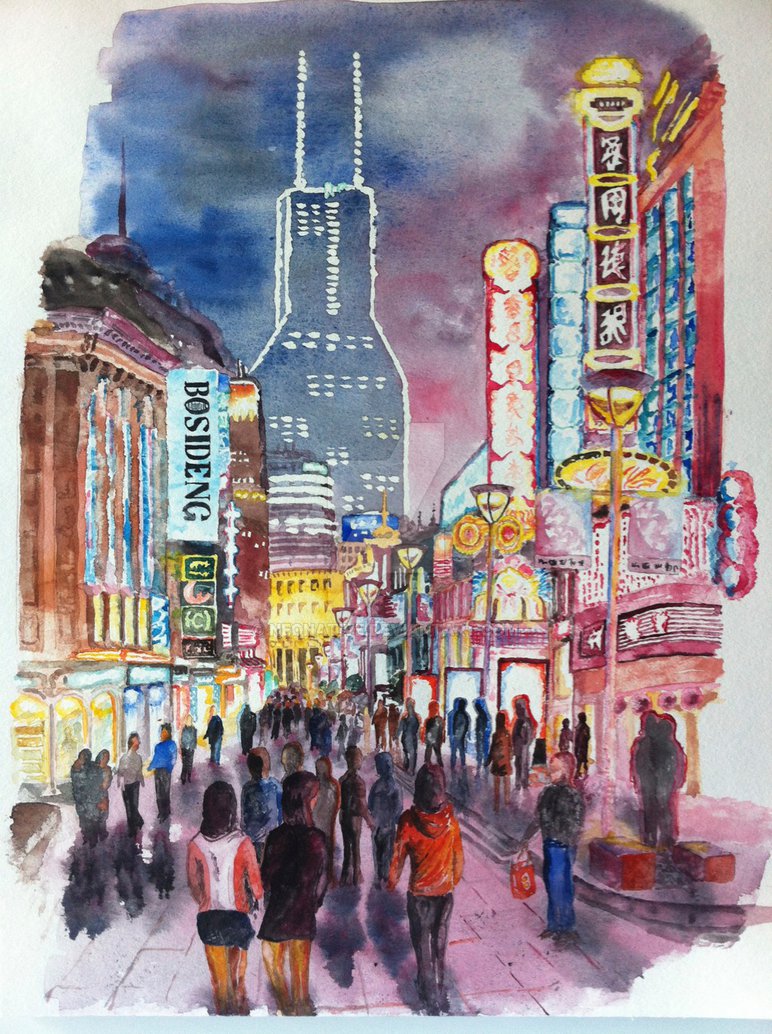 772x1034 Nanjing Neon, Shanghai, 2012 Watercolor By Neonative