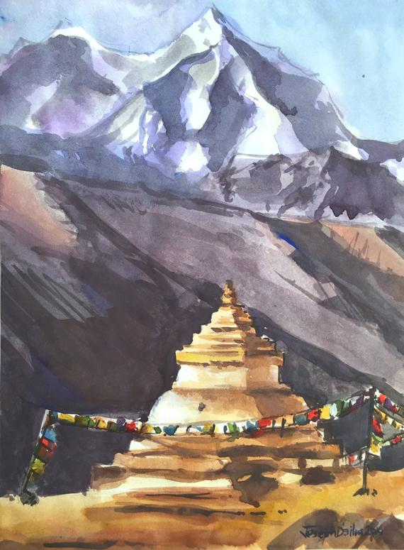 570x775 Mount Kantega Himalaya Nepal Watercolor Painting Himalaya Etsy