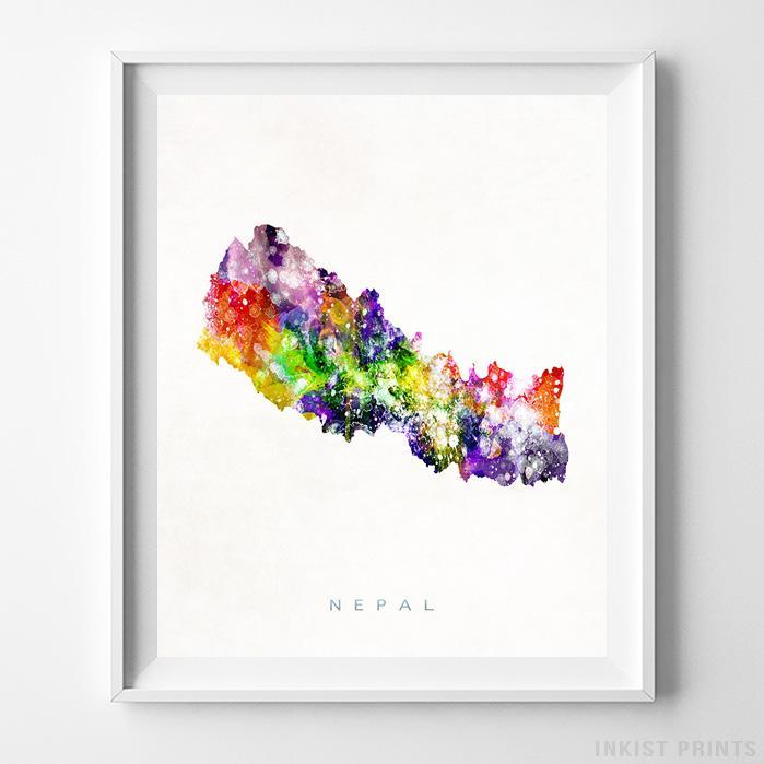 699x699 Nepal Watercolor Map Print